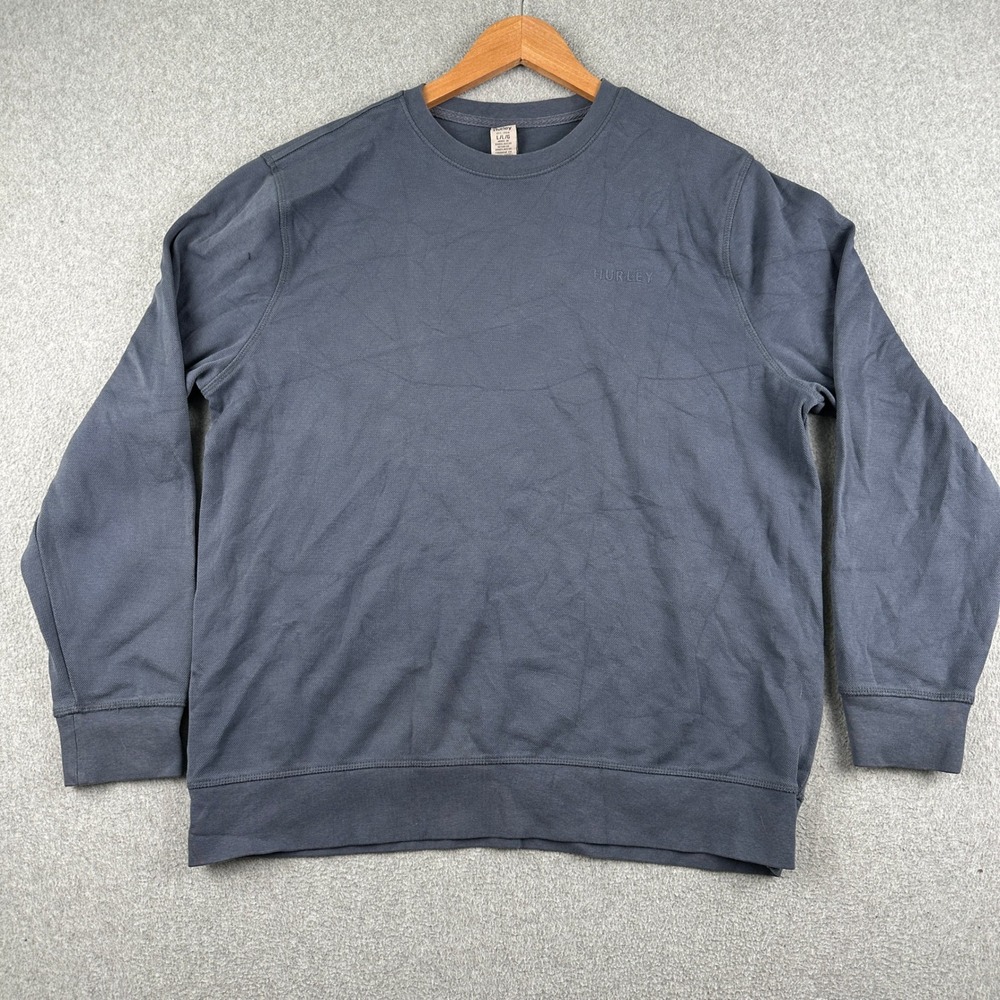 Hurley Sweatshirt Mens Large HMS25-18360 Blue Waffle Knit Crewneck